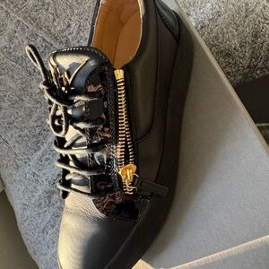 Giuseppe Zanotti Black Leather Sneakers with Gold Zipper